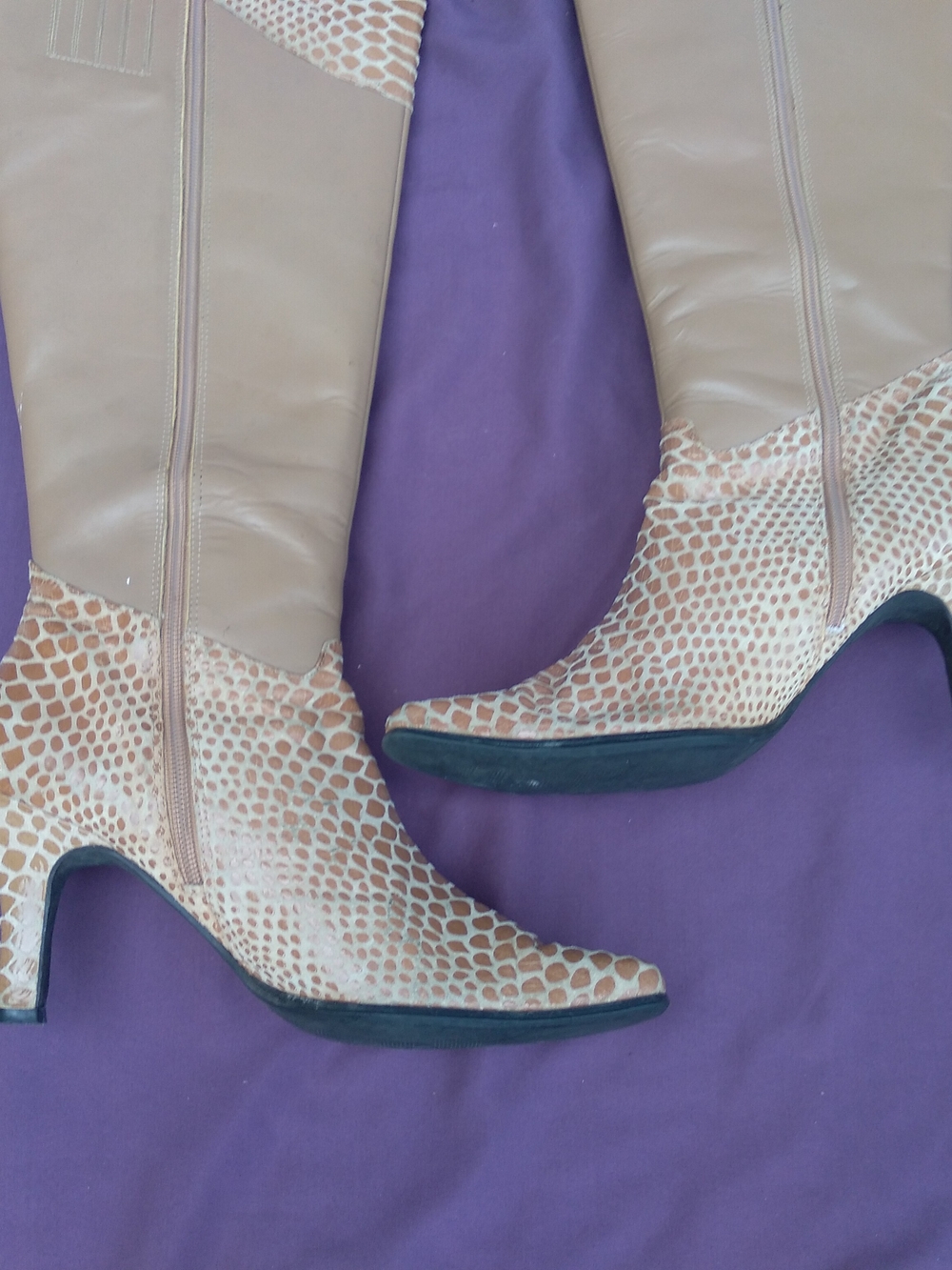 Gianni Bini Taupe and Cream Textured Knee Boots